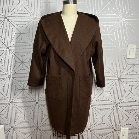 Mya Brown Wool ¾ Sleeve Wrap Hooded Oversized Coat with pockets M - Picture 1 of 16